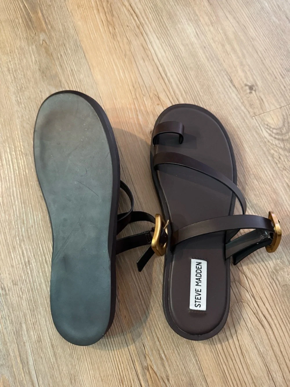 Steve Madden Dark Brown Strappy Buckle Sandals - Picture 3 of 3